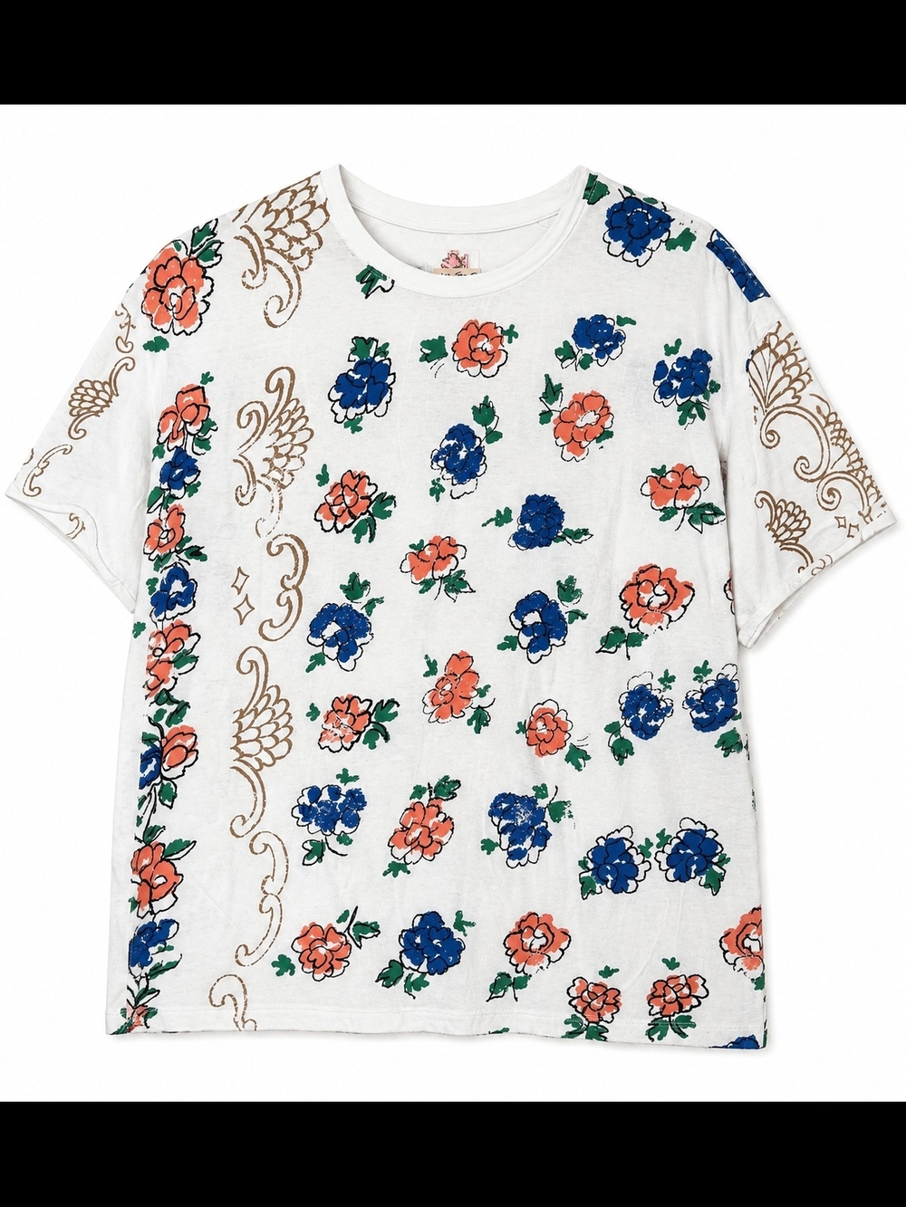 We The Free Boheme Tee M Ivory Combo Floral Boho Oversized T-Shirt Boho Casual